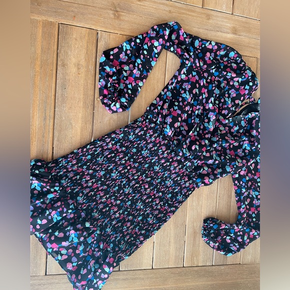 Leyden Women's Printed Long Sleeve V Neck Sheath Dress Black Size Small - Picture 2 of 5